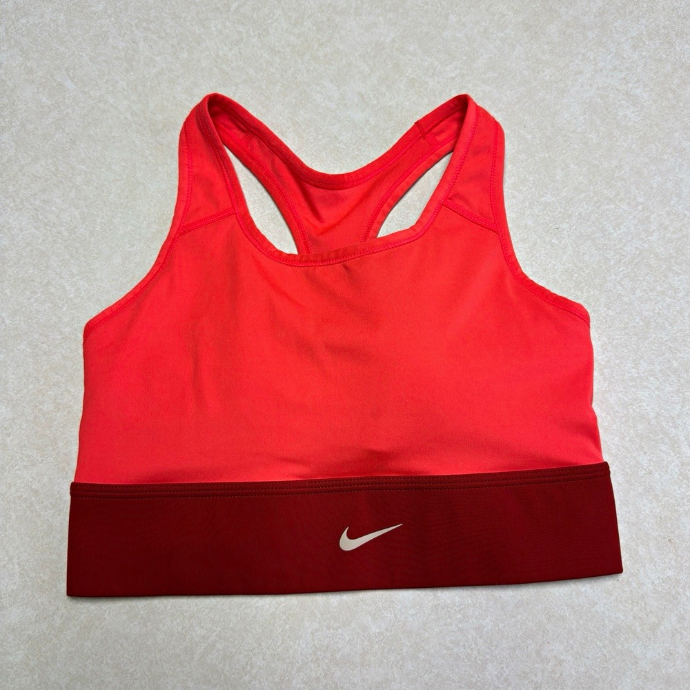Nike Dri-FIT Swoosh Sports Bra Womens M Coral Maroon Racerback Athletic Pullover